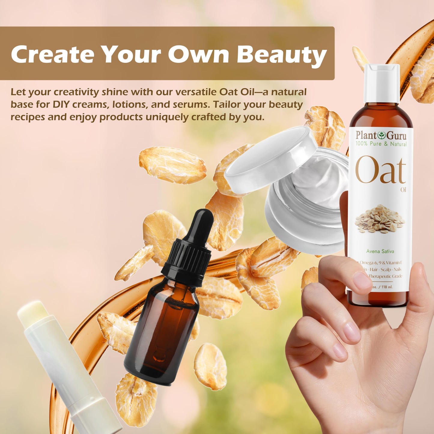 Plant Guru Oat Oil 8 fl. oz. 100% Pure Natural Carrier – Skin, Face, Body & Hair Moisturizer. Great for DIY Creams, Lotions & Lip Balm