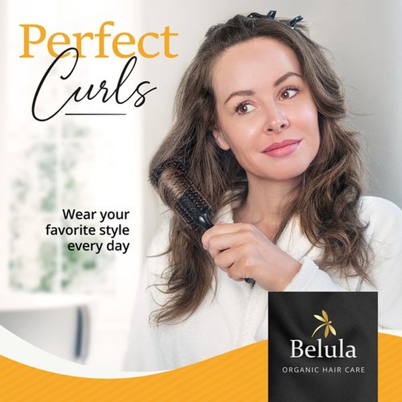 Boar Bristle Round Brush for Blow Out Set by Belula. Round Hair Brush For Blow Drying. Small 2” Wooden Barrel. Hairbrush Ideal to Add Volume and Body. Free 3 x Hair Clips & Travel Bag