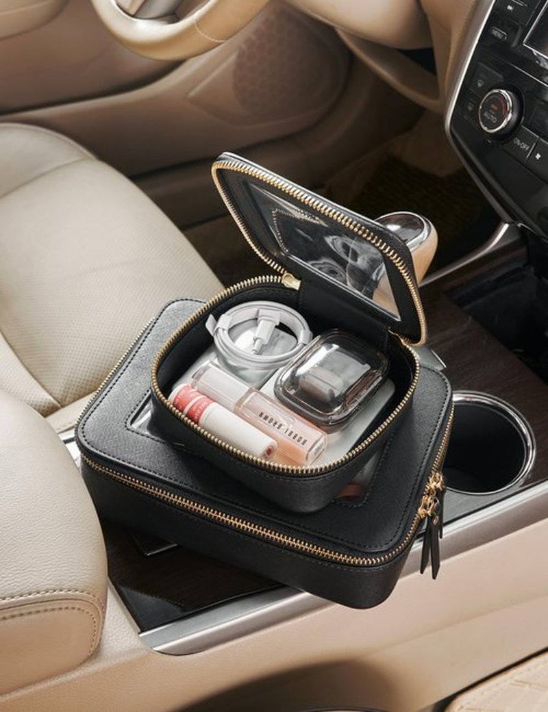 Mini Clear Black Makeup Bag - Cute Square Cosmetic Pouch for Travel with Zipper - For Women & Girls