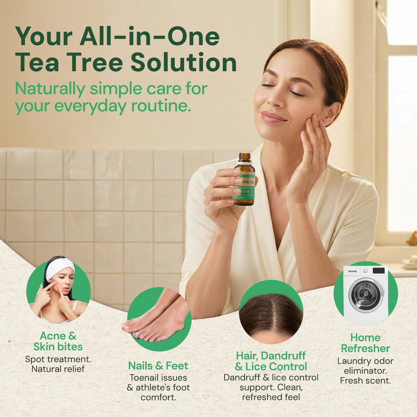 L’EUDINE Tea Tree Oil – 1fl Oz Multipurpose Body Oil for Acne, Toenail Problems, Dandruff, Skin Bites, Lice – Made in USA – All-Natural and Safe Essential Oil – Refreshing on Clothes, Cleaning