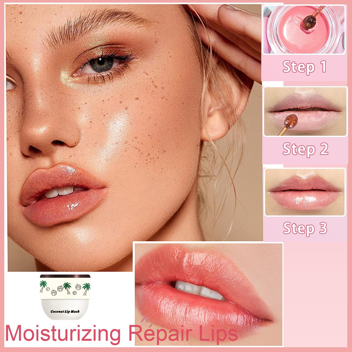 TIRDET 1 PCS Bee Lip Balm Honey Pot, Exfoliating Coconut Sleeping Lip Mask Overnight with Sticks, Prevention Dry Hydrating and Crack Scrubs
