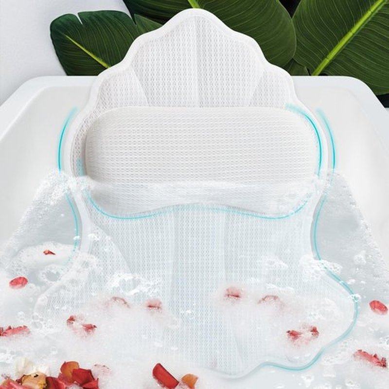 Poemland Bath Pillow for Tub, Luxury Bath Pillow Soft 4d Mesh, Bathtub Pillow for Soaking tub with 6 suctions Cups, Bath Tub Pillows for Head and Neck Support, for Relaxing Spa (White)