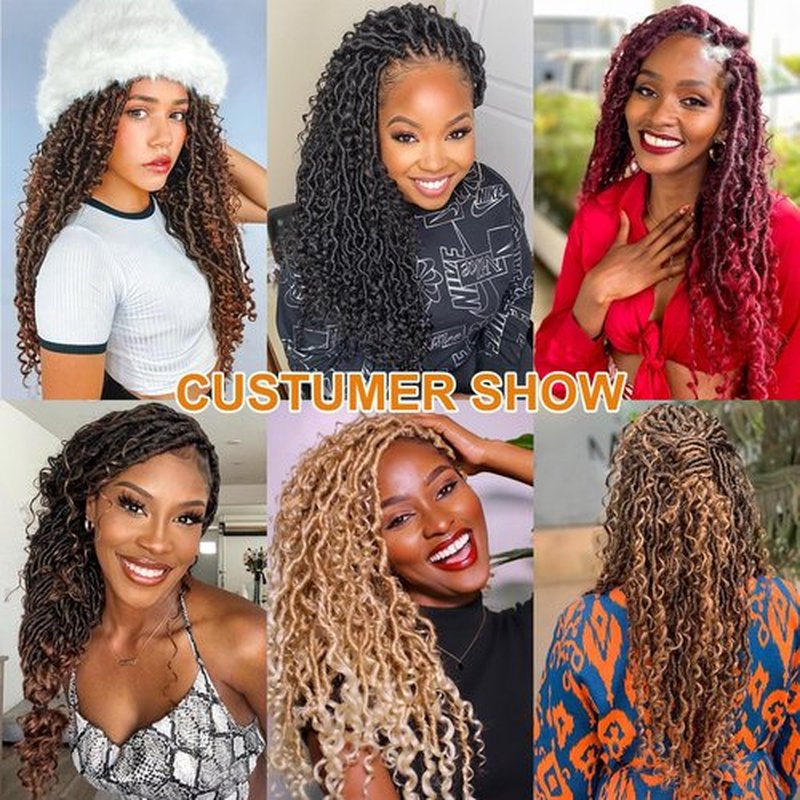 COOKOO 8 Packs Goddess Faux Locs Crochet Hair Burgundy Red 14 Inch Pre Looped Goddess Locs Crochet Hair Curly Crochet Locs Hair for Black Women Boho River Locs Synthetic Hair Extensions Tbug#