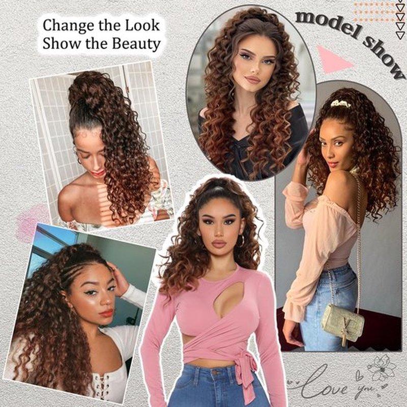 FREEMEIGE Ponytail Extension for Black Women Drawstring Ponytail Long Curly Wavy Ponytail 20Inch Synthetic Clip in Ponytail Hair Extensions