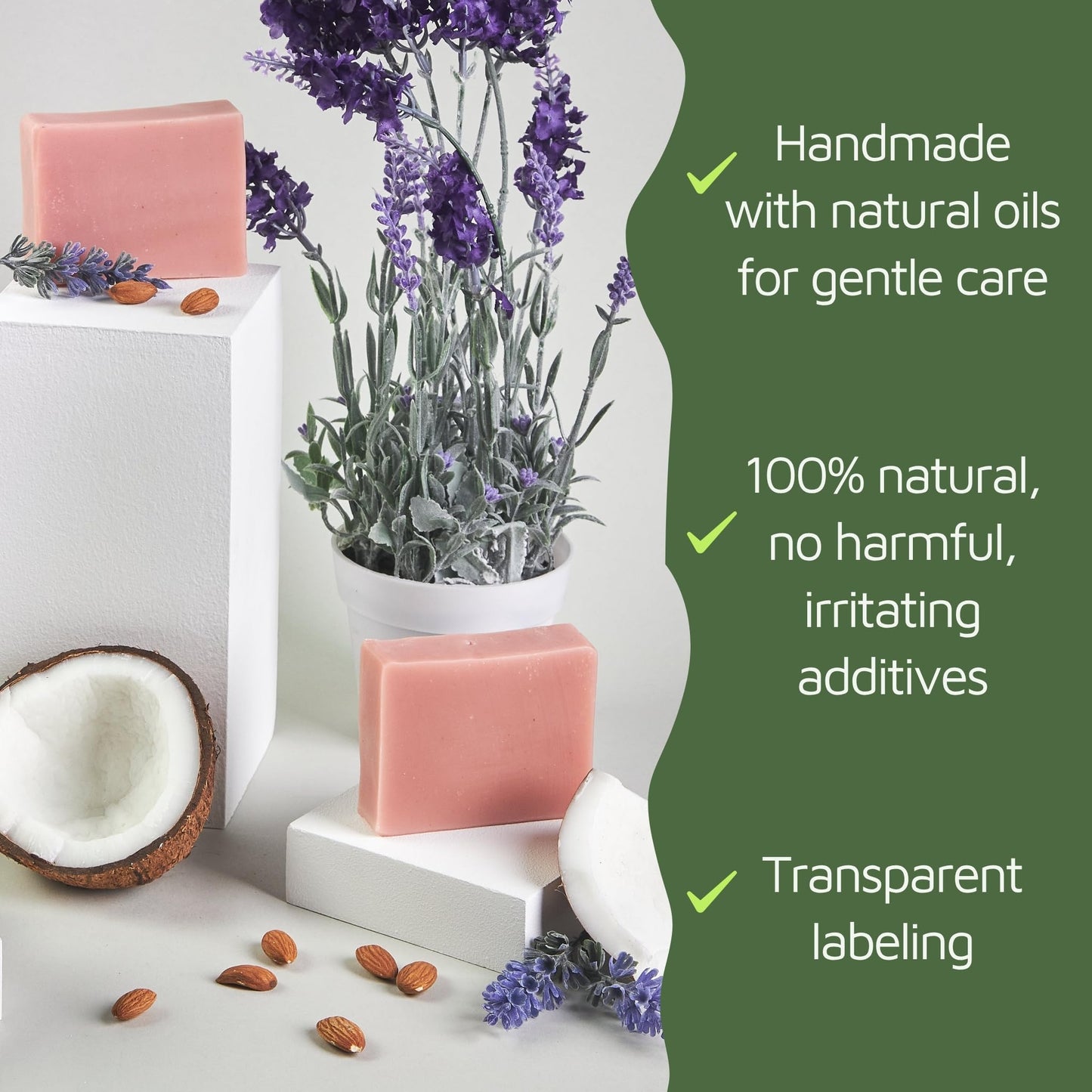 bonuderm Natural Lavender Bar Soap (2-Pack) – Healthy, Vegan, Handmade in the USA | Gentle Scented Soap with Pure Essential Oil, Made with Coconut, Almond, and Shea Oils for a Soft, Moisturized Feel