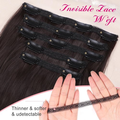 SUZYACCKR Clip in Hair Extensions For Women，Drak Brown Long Stright Layered Hair Extensions 18 inch 5PCS Hair Extension Thick Set Natural Soft Hair