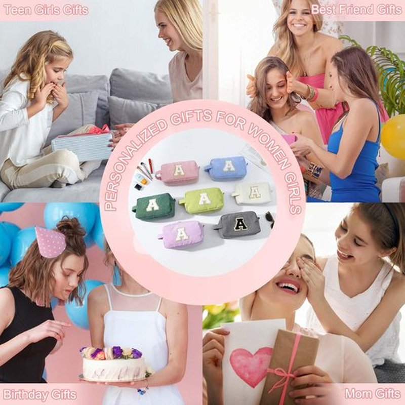 YOOLIFE Girls Makeup Bag - Cute Initial Travel Make Up Bag Cosmetic Bag Personalized Mom Birthday Gifts for Mom Grandma Teacher Sister Friend Gifts Engagement Gift Preppy Stuff Girl Gifts Letter E