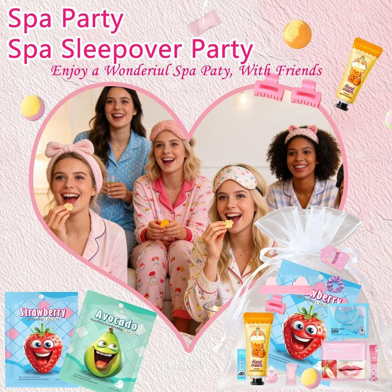 Spa Party Supplies - 112PCS Girls' Spa Kit with Face Masks, Hand Cream & Foot Bath Bombs | Perfect for Birthday & Sleepover Parties