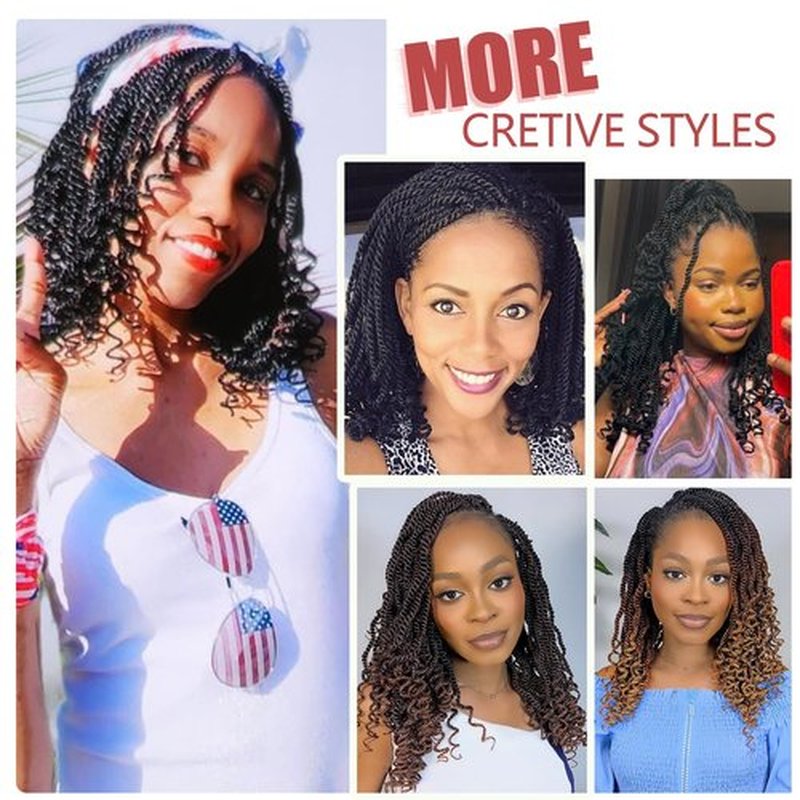 Senegalese Twist Crochet Hair 12 Inch Color 33 Pre Looped Crochet Braids with Curly Ends Short 8 Packs Kinky Twist Crochet Hair for Black Women (12 Inch,T33)