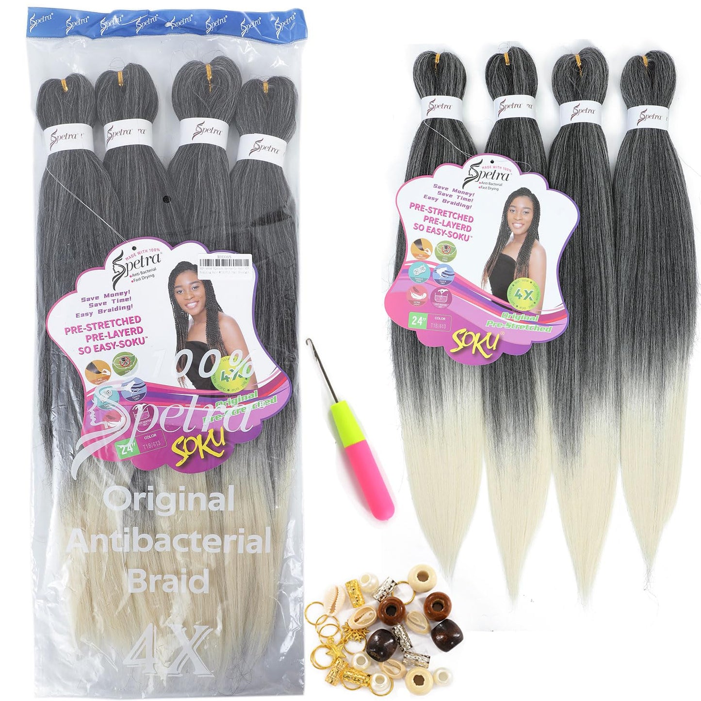 Pre Stretched Braiding Hair 24 Inch - 8 Packs Ombre Blonde Braids Synthetic Hair Extensions Professional Crochet Braid Neat Soft EZ Braids for Braiding Weave Yaki Straight