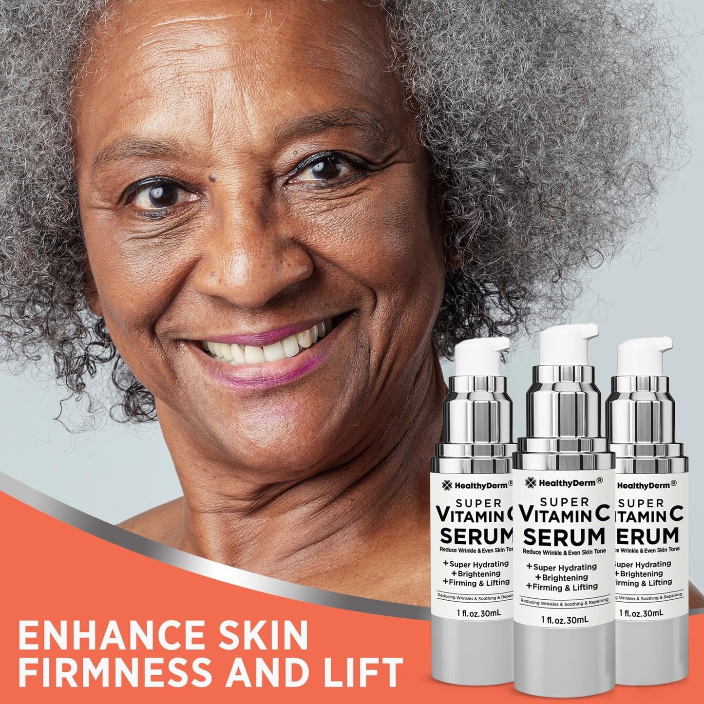 Super Vitamin C Serum for Women Over 70: Niacinamide, Vitamin C, Hyaluronic Acid, Peptides, Vitamin E, Caffeine, Bakuchiol, Hydrating, Lifting, Wrinkle & Age Spots Reduction Pack of 3