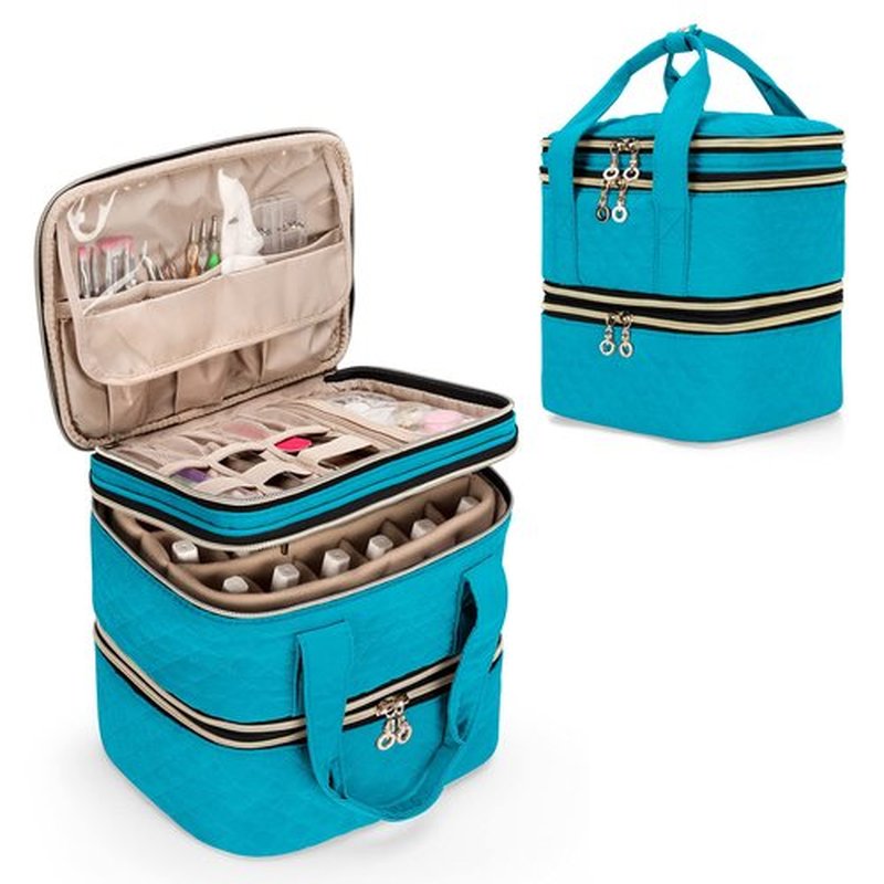 Yarwo 3 Layers Nail Polish Organizer Holds 48 Bottles (15ml/0.5 fl.oz), Detachable Nail Polish Case with Adjustable Dividers, Travel Case for Manicure Set, Teal (Bag Only, Patent Pending)