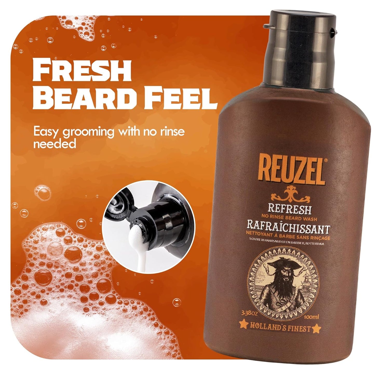 Reuzel Refresh No Rinse Beard Wash, Mens Beard Wash, 200 ml