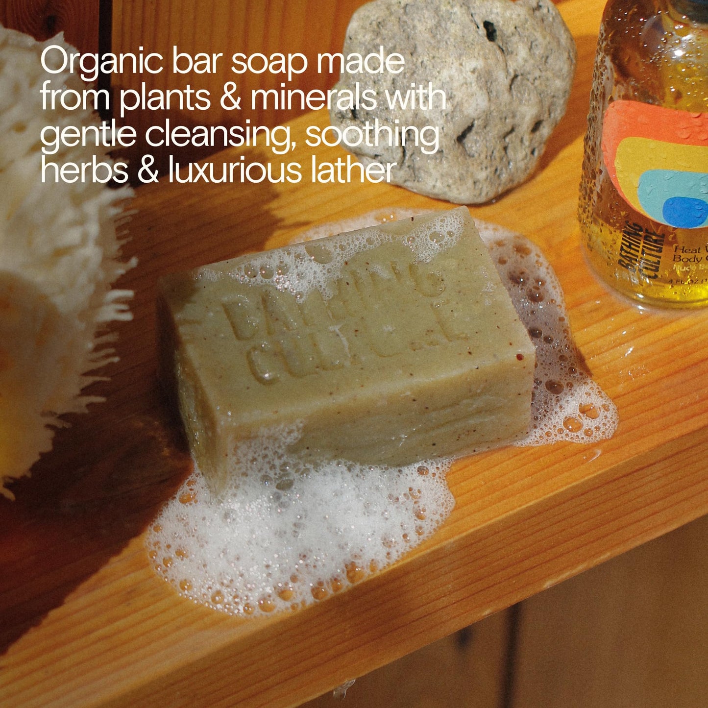 Bathing Culture Organic Soap Bar for Body, Exfoliating Natural Bar Soap Infused with Chlorella, Comfrey Root & Aloe, Biodegradable, Vegan, 4.58 oz, 127g