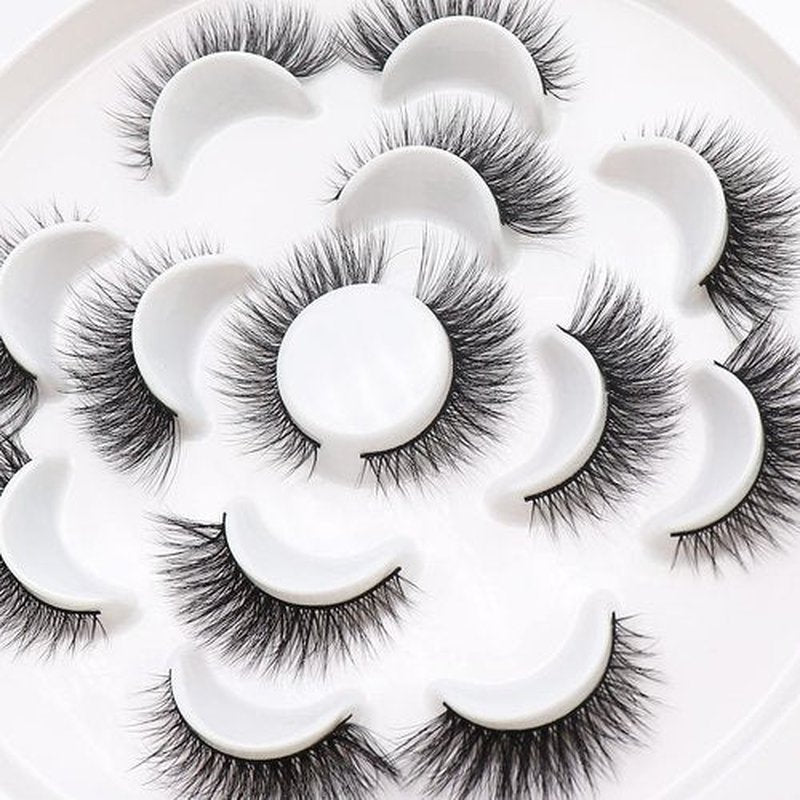 Veleasha Lashes 5D Faux Mink Lashes False Eyelashes Cat Eye Lashes Wispy Fluffy Fake Lashes Eyelashes Natural Look Volume Fake Eyelashes 7 Pairs Pack (028)