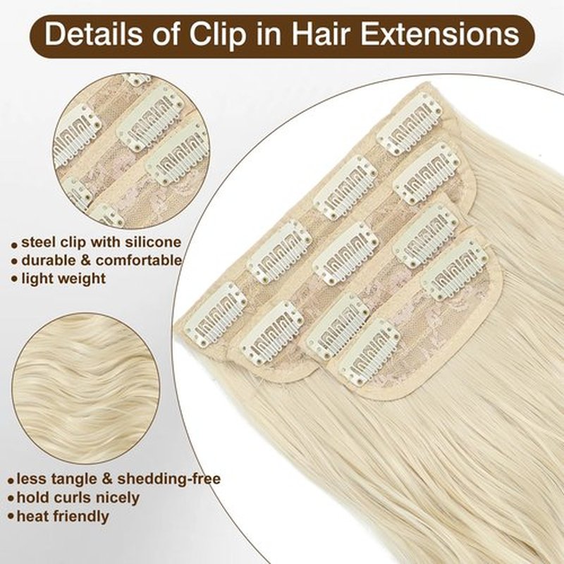 Hair Extensions Long Wavy Clip In Hair Extensions Bleach Blonde Synthetic Hair Extensions Clip Ins 4PCS Thick and Blend Well Fiber Hairpieces for Women