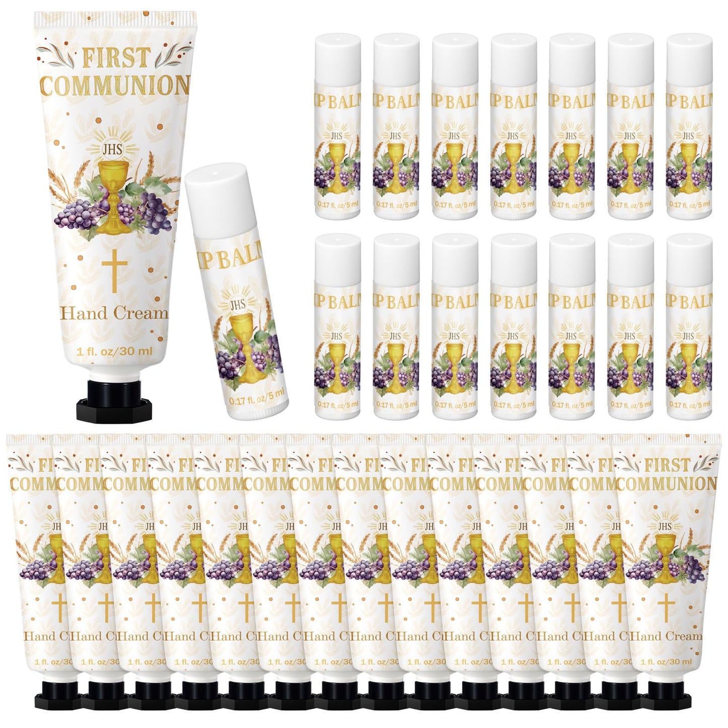 Dansib 15 Set First Communion Gifts Hand Creams and Lip Balms for Guests First Communion Baptism Party Favors Travel Size Hand Lotion Lip Balm Deluxe Boxed Religious Gift Set for Women Party Favors