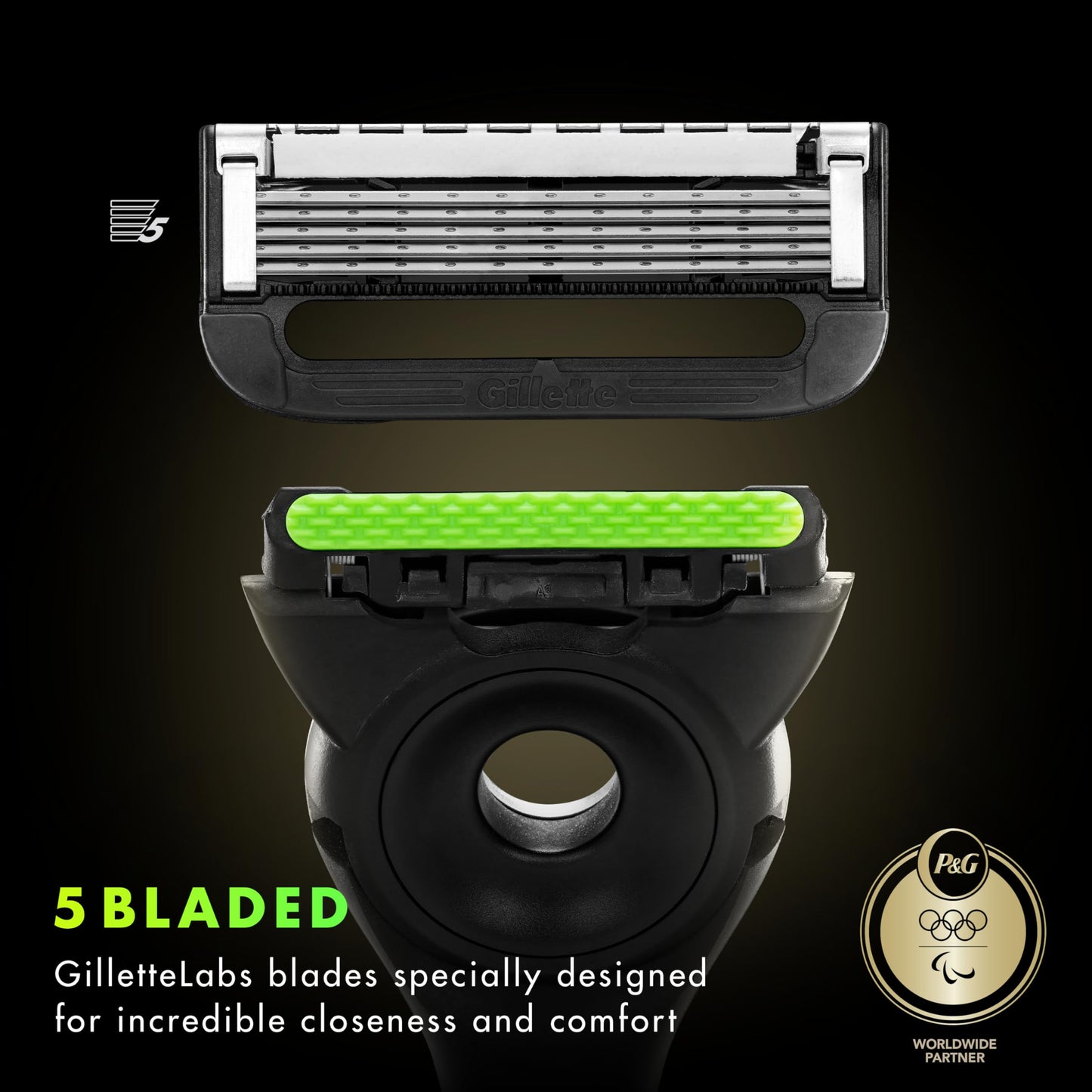 GilletteLabs with Exfoliating Bar Razor for Men, Champion Gold Edition - 1 Handle, 1 Razor Blade Refill, Includes Premium Magnetic Stand