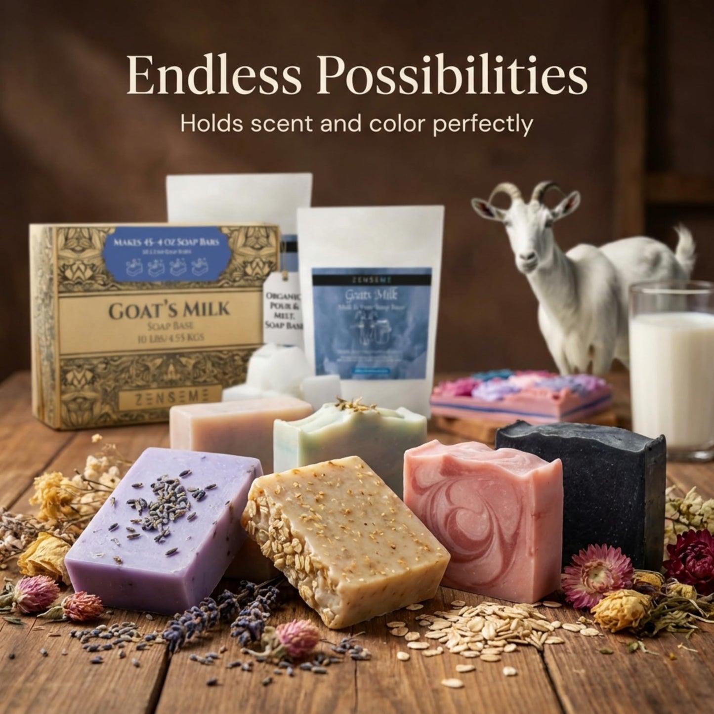 ZenseMe 10 LBS Goats Milk Soap Base | Melt and Pour Supplies Kit for Soap Making - SLS/SLES & PEG free | Gentle & Foamy Ingredients | Make Your Own Bulk For Adult Soapmaker - Easy to Cut