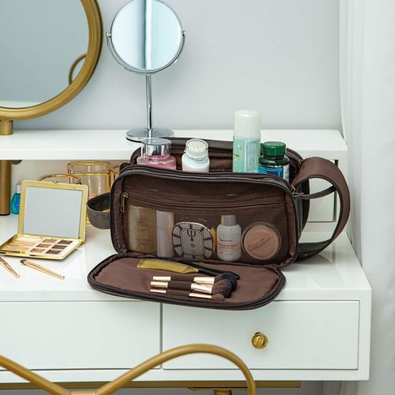Elviros Toiletry Bag for Men, Large Travel Shaving Dopp Kit Water-resistant Bathroom Toiletries Organizer PU Leather Cosmetic Bags