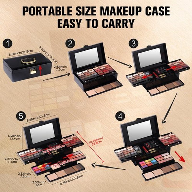Professional Makeup Kit for Women Girl Full Kit with Mirror 60 Colors All in One Make up Gift Set Included Eyeshadow,Blusher,Highlighter,Compact Powder,Brow Powder,Lipstick,Glitter,Eyeliner,Mascara 01