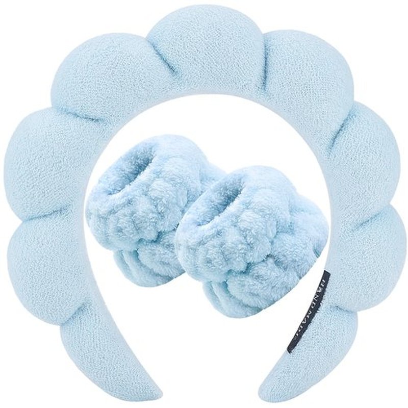 Zkptops Spa Headband for Washing Face Wristband Set Sponge Makeup Face Wash Blue Headband Wrist Towels Bubble Soft Sponge Hairband for Women Girls Puffy Winter Non Slip Thick Thin Hair Accessory
