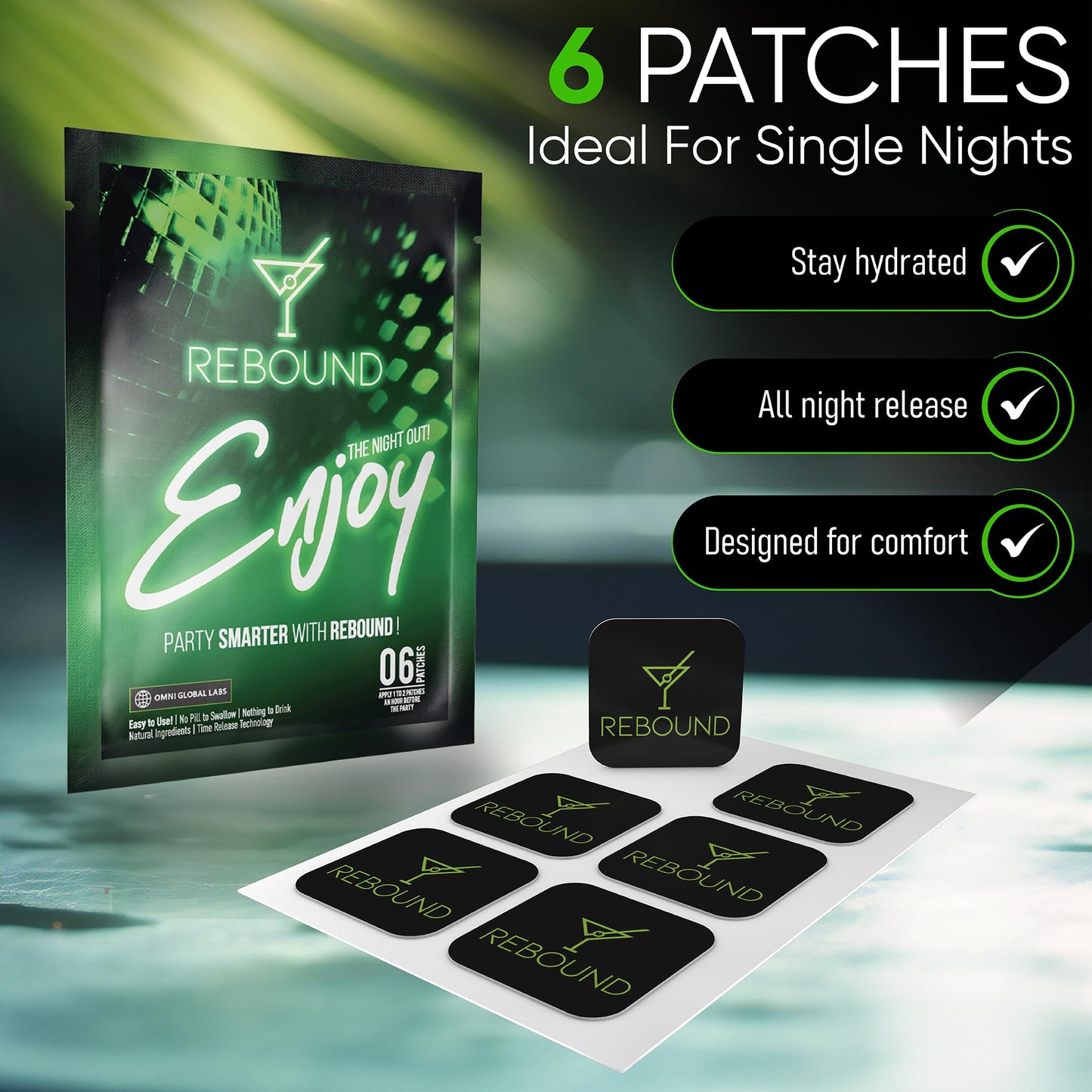 Rebound Patch - 6 Patches - Traveler Pack - Perfect for that Special Night Out Alone or with A Few Friends