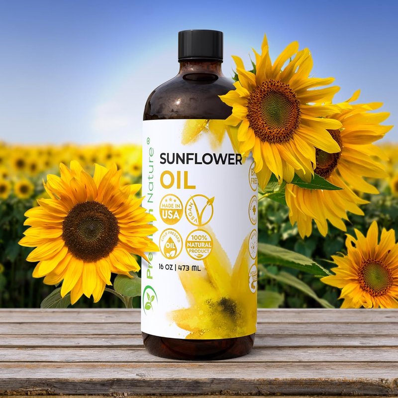 Sunflower Carrier Oil - Cold Pressed Unrefined Seed Oil for Face, Hair & Skin | 16oz
