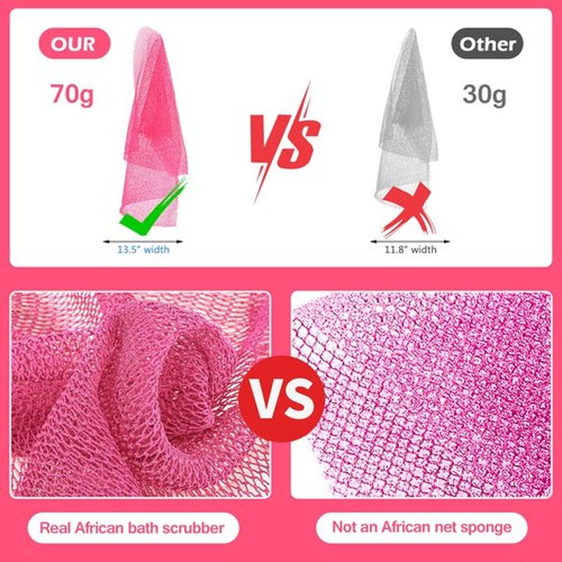 ZOCY African Net Sponge, Authentic Exfoliating Body Scrubber for Bath and Shower, Multiple Textures with Gentle Deep Exfoliating and Rich Lather for All Skins (Pink)