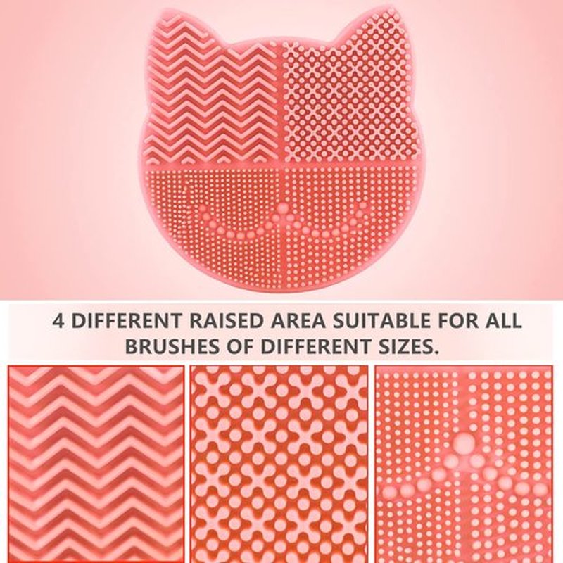 Silicon Makeup Brush Cleaner Mat with Brush Drying Holder Brush Cleaner Mat Portable Cat Shaped Cosmetic Brush Cleaner Pad cleaning mat manual make up brush cleaner cleanser machine(New Orange)