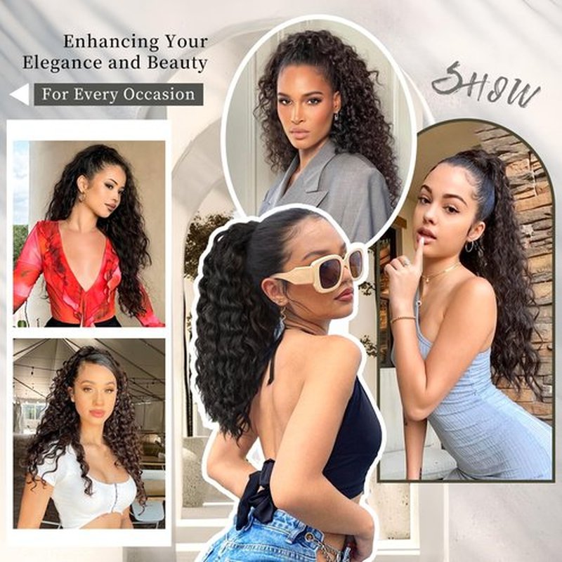 HMD Curly Ponytail Extension Drawstring Ponytail for Black Women Brown Black Curly Clip in Hair Extensions 18 Inch Ponytail Extension Synthetic Hairpiece for Daily Party(4#)