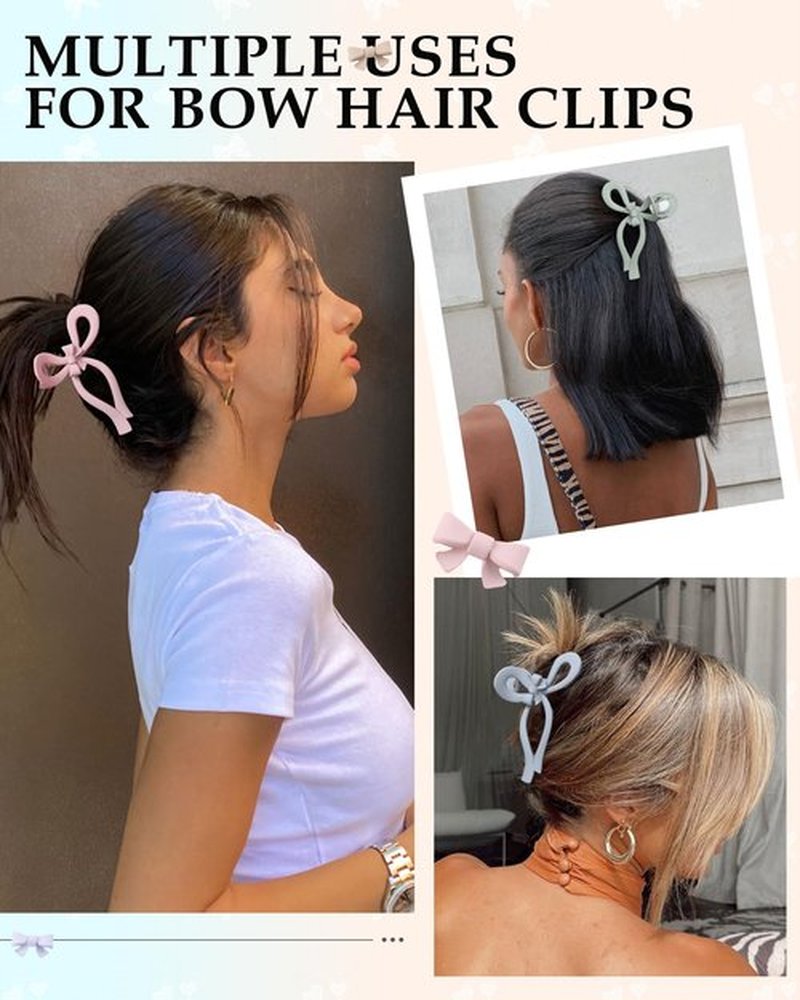 4 PCS Bow Hair Clips for Women Bow Claw Clip 5" Large Hair Claw Clips for Thick and Thin Hair Cute Bows Jaw Clip (Pink + Blue + Green + Dark Apricot)