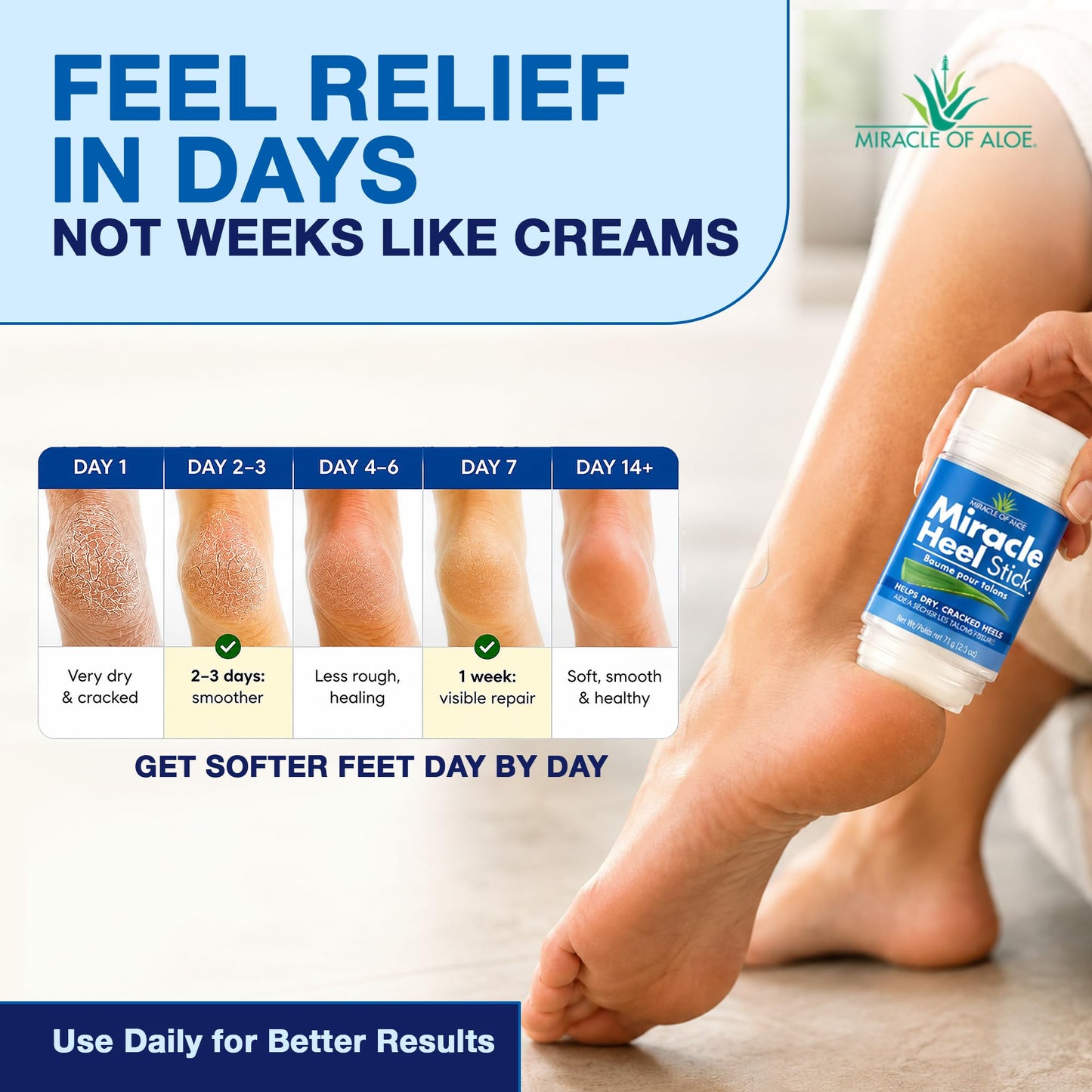 Heel Balm for Dry Cracked Feet - Miracle Heel Stick for Cracked Heel Repair - Heel Balm Stick for Cracked Heel Treatment - Formulated with Pure Aloe Vera, Tea Tree Oil, Shea & Cocoa Butters | 2.5 oz