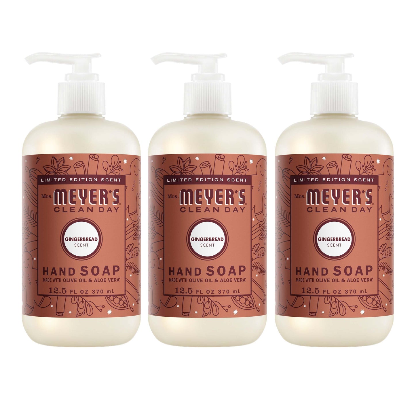 Mrs. MEYER'S Clean Day Liquid Hand Soap, Gingerbread Scent, 12.5 fl oz (Pack of 3)
