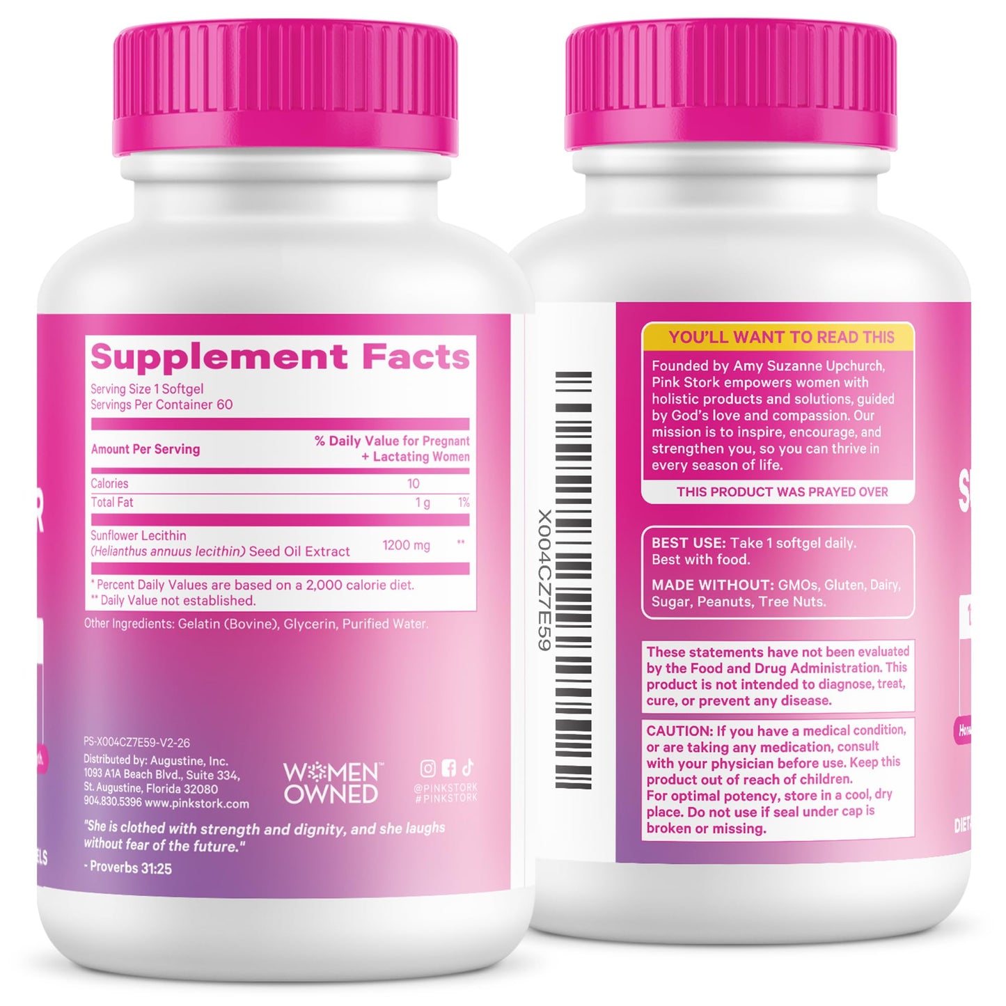 Pink Stork Sunflower Lecithin Supplement - 1200 mg for Clogged Milk Ducts - Breastfeeding Essentials for Postpartum Moms - Supports Breast Milk Flow - 60 Softgels