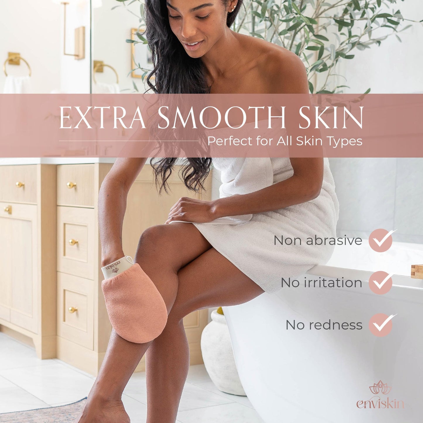 Enviskin Dermaglow Deep Exfoliating Glove - Plant Based Body Exfoliator for Kerotosis Pilaris & Spray Tan Removal -Pink