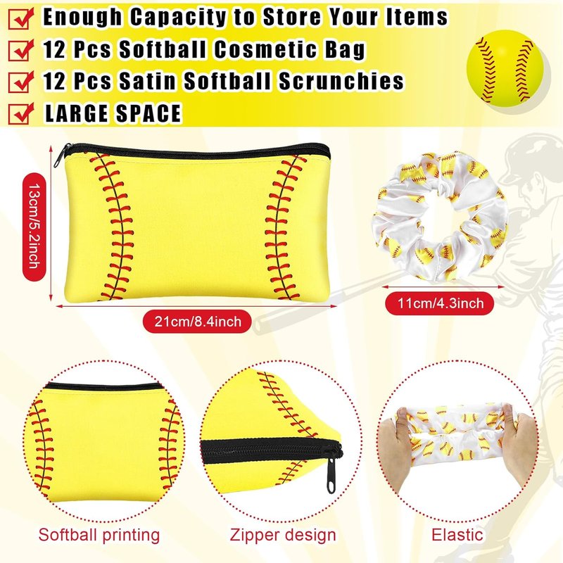 Softball Team Gifts - 48 Pcs Makeup Bags, Hair Scrunchies & Lip Balms | Perfect Accessories for Girls' Sports Teams