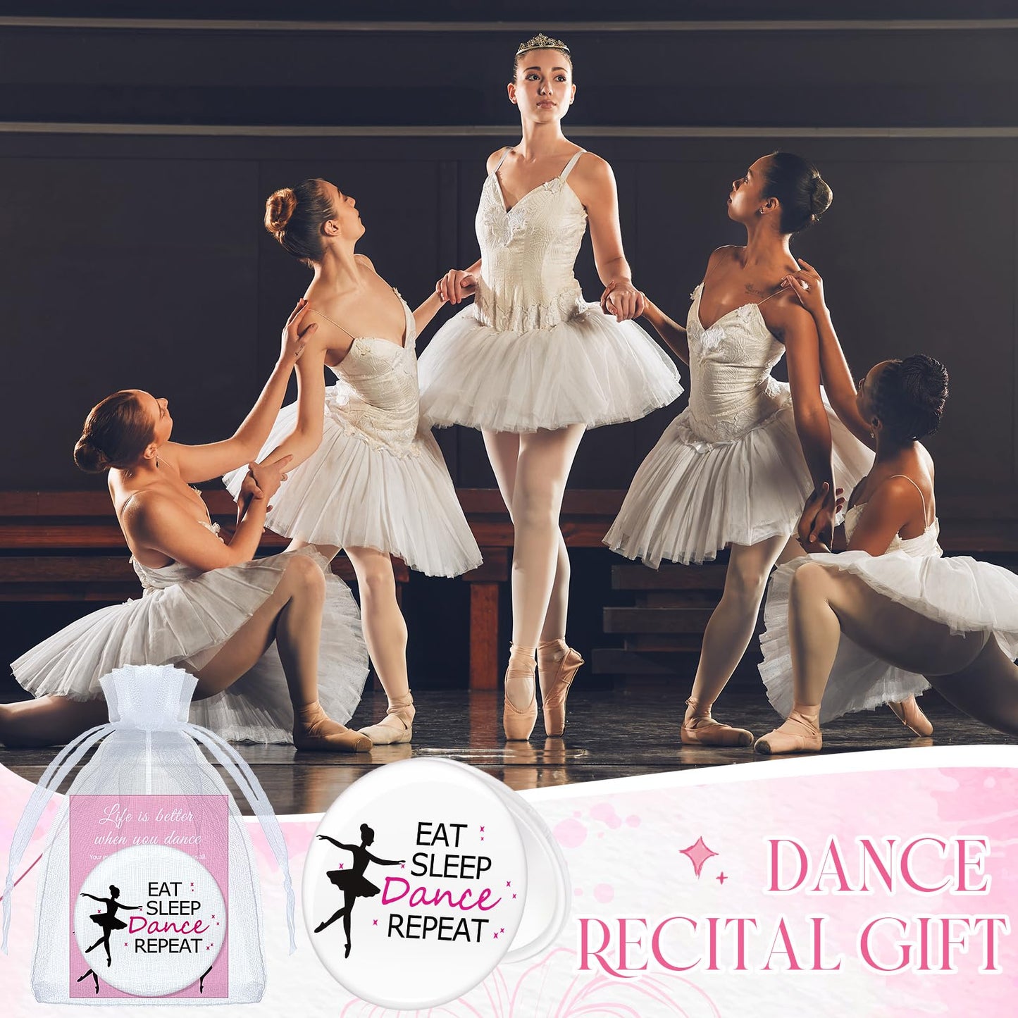 AceOrbit 30 Sets Ballerina Dance Gifts Bulk Pocket Mirror Card with Organza Bags for Women Inspirational Gifts Dancing Party Favors for Dance Team Supplies