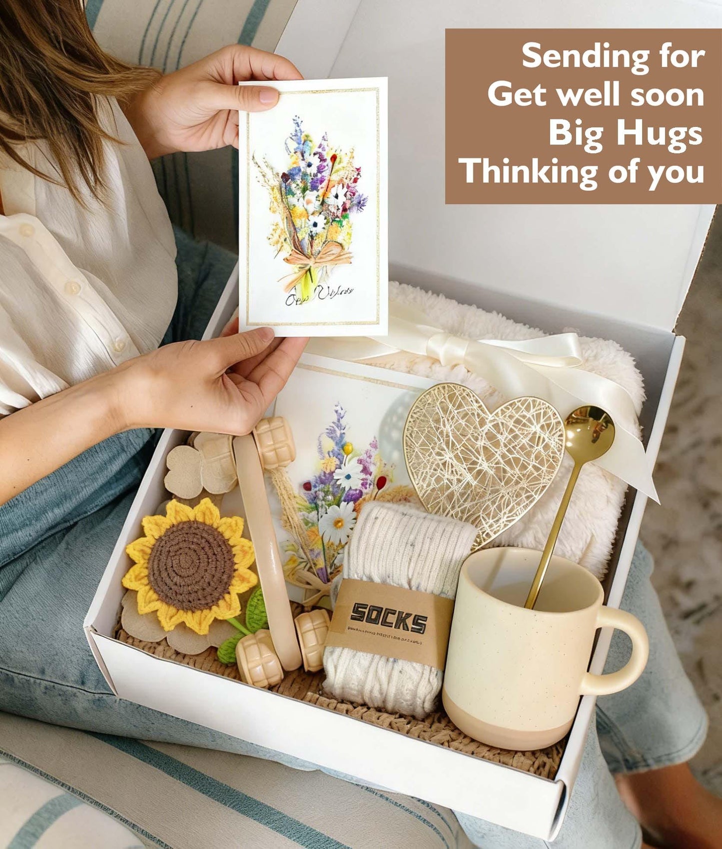 Sending Hugs Gift Box, Care Package for Women, Get Well Gifts for Women After Surgery, Sympathy Gift Baskets With Blanket