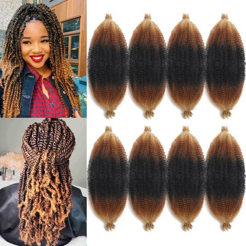 12 Inch Springy Afro Twist Hair 8 Packs Marley Twist Braiding Hair Pre-fluffed Spring Twist Hair Kinky Hair Afro Twist Hair Marley Hair for Faux Locs (12 Inch (Pack of 8), T1B/30/27)