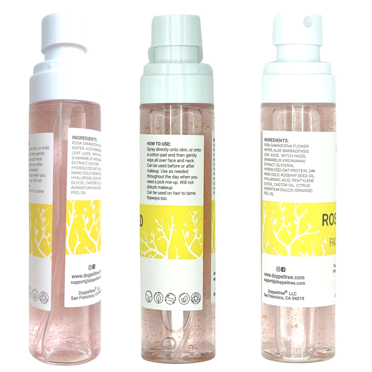 Hydrating Facial Spray Toner with Rosewater, Hyaluronic Acid, Rosehip Seed Oil and Aloe Vera - Mist for Face by Doppeltree - Formulated in San Francisco