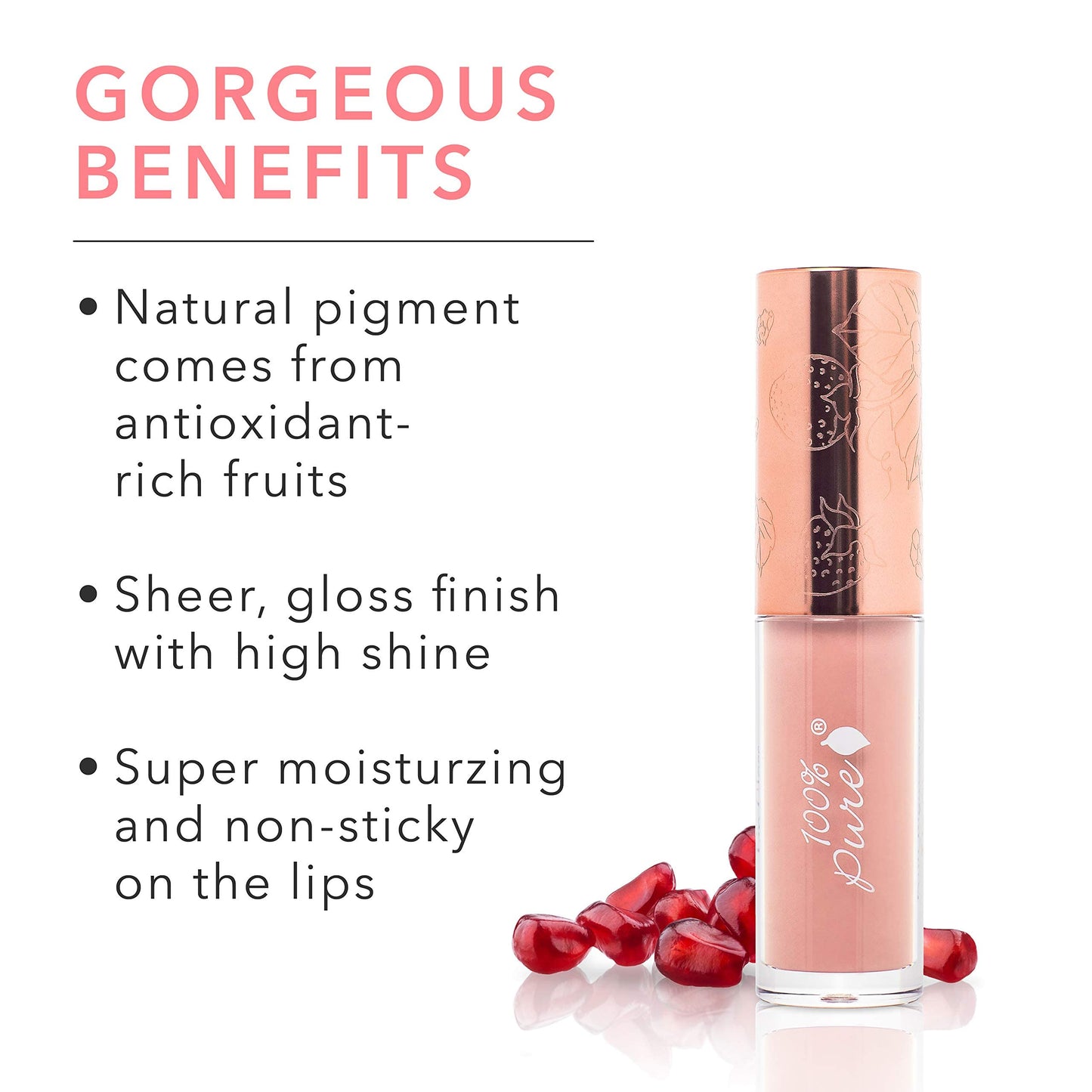 100% PURE Lip Gloss (Fruit Pigmented), Naked, High Shine, Moisturizing, Natural Lip Gloss, Sheer Finish, Tinted Lip Gloss w/Cocoa Butter, Vitamin E (Warm Peachy Nude Color) - 0.14 Fl Oz