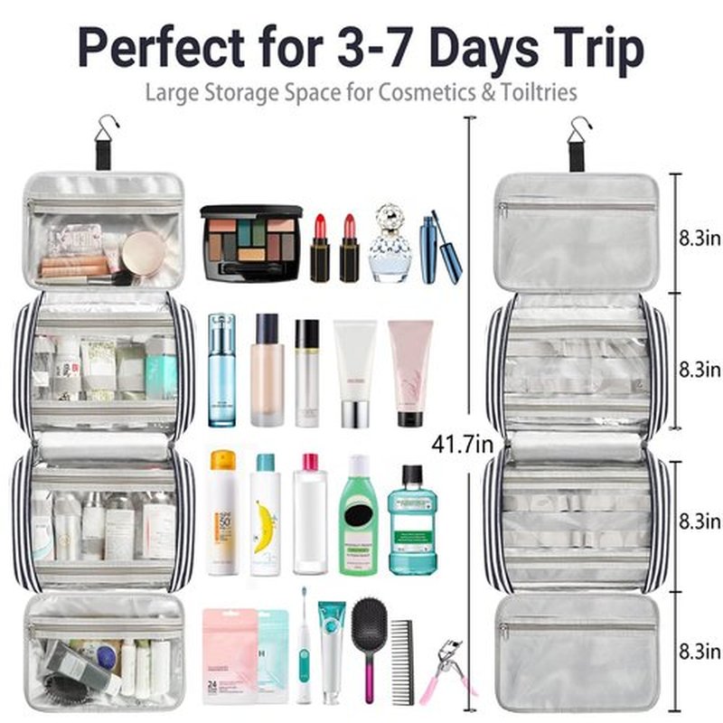 Toiletry Bag for Women Large Capacity Hanging Travel Toiletry Organizer for Traveling Women with 4 Compartments & 1 Hanging Hook Travel Comestic Makeup Bag for Full Size Toiletries