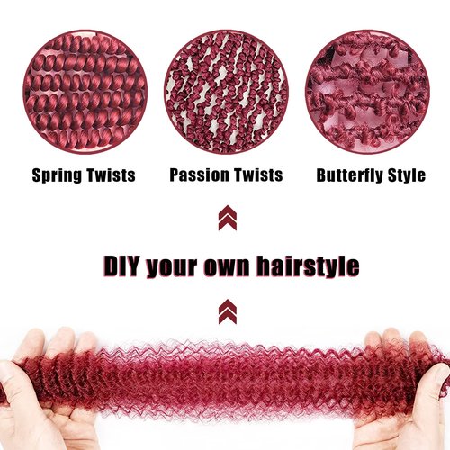 VCEOW 6 packs Burgundy Springy Afro Twist Hair 24 inch Red Pre-Separated Kinky Marley Twist Braiding Hair Soft Pre-fluffed Wrapping Hair Extensions for Bug Spring Passion Twists Faux Butterfly Locs