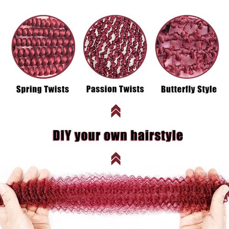 VCEOW 16 inch Pre-Separated Red Springy Afro Twist Hair 3 packs Pre-fluffed Kinky Marley Twist Braiding Hair Burgundy Synthetic Hair Extensions for Bug Spring Twist Butterfly Locs Passion Twist