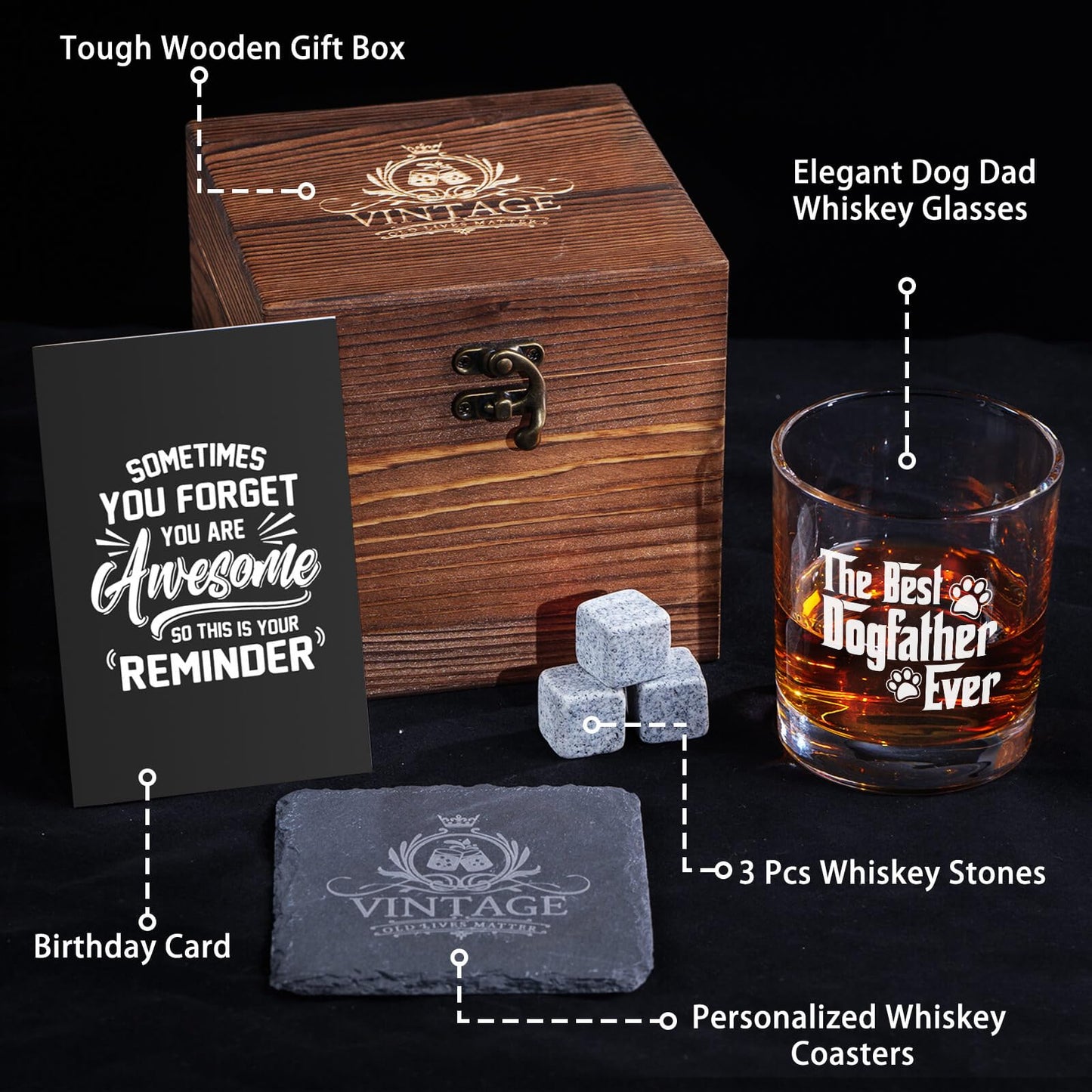 Dog Dad Gifts for Men, Christmas The Best Dogfather Whiskey Glasses for Men
