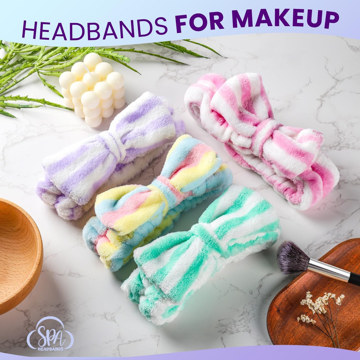 YGDZ Spa Headband, Spa Gifts for Women, Skincare Headband for Washing Face, Makeup, Bow Headbands for Skincare, Face Wash Head Band Set for Teen Girl, Christmas Stuffer Gifts (Striped)