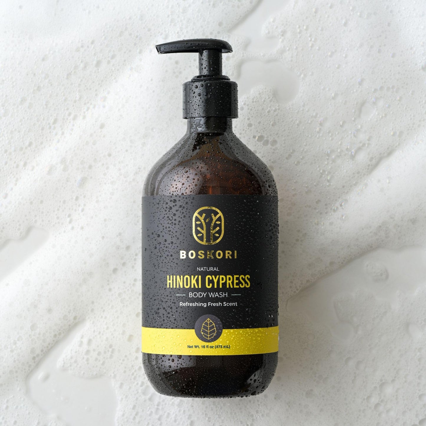 BOSKORI Men’s Hinoki Cypress Body Wash, with Pure Hinoki Essential Oil, Gentle Non-Drying Cleanser with Japanese Sake & Botanicals, No Harsh Sulfates, No Synthetic Fragrance, Made in Taiwan, 16 fl oz