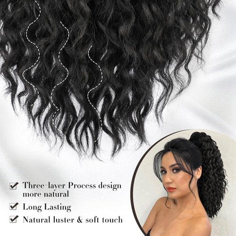 FREEMEIGE Ponytail Extension Drawstring Pony Tails Hair Extensions Synthetic Long Curly Ponytail for Black Women Clip in Ponytail 16 Inch Hairpiece