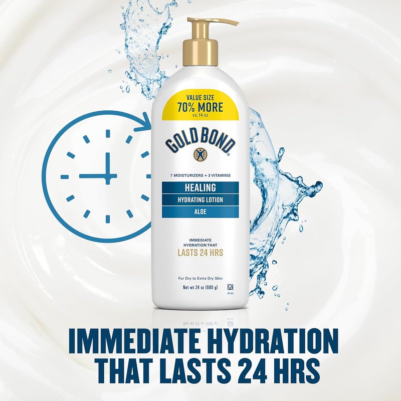 Gold Bond Healing Hydrating Body Lotion - Aloe Moisturizer for Dry Skin | 24-HR Non-Greasy Formula, 24 Oz Pump